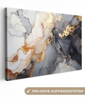 Produktbild von MuchoWow® - Leinwandbilder - Marmor - Schwarz - Gold - Weiß, Wandbild, Wanddeko Bilder Wohnzimmer, 120x80 cm