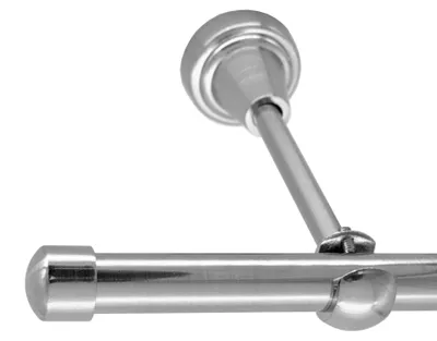 Produktbild von Gardinenstange Edelstahl Look, Metall, Durchmesser 16mm, Wandträger H14, 1-läufig, Länge 200, Endkappe E17