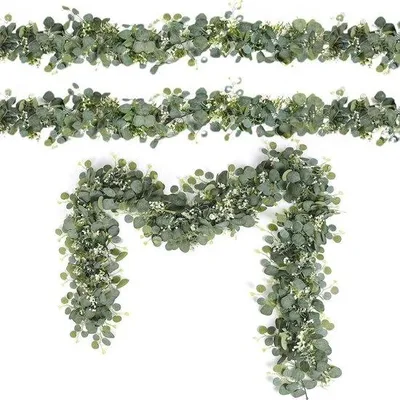 Produktbild von Eukalyptus-Guirlande 180cm grün weiße Blüten