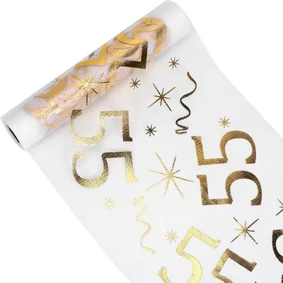 Produktbild von 55-jähriges-jubiläum-Tischläufer, goldener Tischläufer für 55-jähriges Jubiläum, 28 cm x 10 m, Tischläufer für Frau und Mann, goldener Tischläufer für 55-jähriges Jubiläum, Tischläufer mit goldener Rolle.