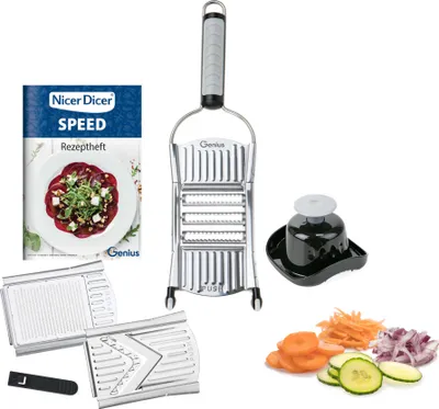 Produktbild von Genius Nicer Dicer Speed Set 7-tlg Gemüsehobel - Gemüseschneider mit 3 Einsätzen & Schneidguthalter; A34231