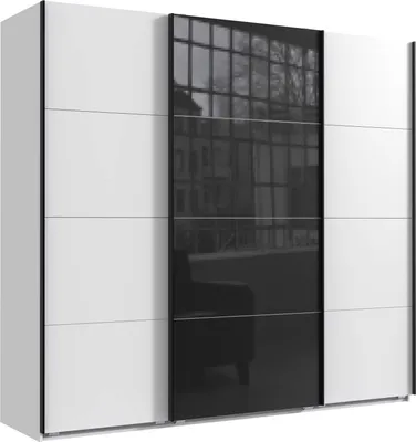 Immagine prodotto di Armadio ad ante scorrevoli Norderstedt Armadio design selezionabile, bianco / vetro nero, 225x64x210cm