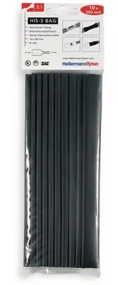 Zdjęcie produktu dla Hellermann Tyton 308-31210, Rurka termokurczliwa, Czarny, 20 cm, 1,2 cm, 10 szt., 4 mm