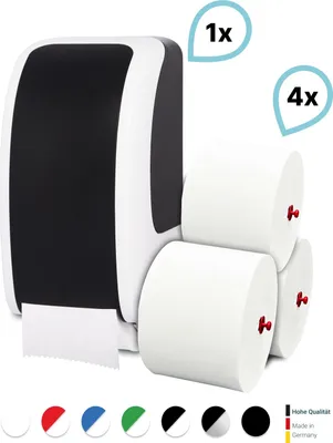 Produktbild von SET: 1x Toilettenpapierspender Doppelrollen Blanc Cosmos verschied. Farben + 4 Toilettenpapierrollen Long Life 3L - PRODUKTSET : Farbe - Schwarz / Weiß Farbe: Schwarz / Weiß