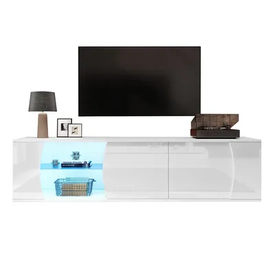 Produktbild von TV-Schrank mit LEDs und 3 Schranktüren TV-Tisch TV-Ständer für 80-Zoll-Fernseher 180*40*45cm Weiß