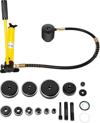Image de Kit de poinçonnage hydraulique - Poinçonneuse manuelle SYK-15 - 15 t - 10 matrices de 16 à 101 mm - Course de 20 mm - Acier jusqu'à 3 mm, acier inoxydable jusqu'à 2 mm - Jaune