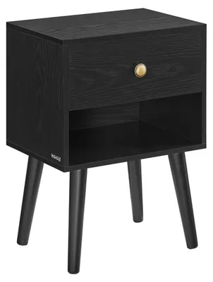 Zdjęcie produktu dla Czarny stolik nocny z szufladą i otwartą półką – MDF, płyta wiórowa – 28 x 39 x 55 cm