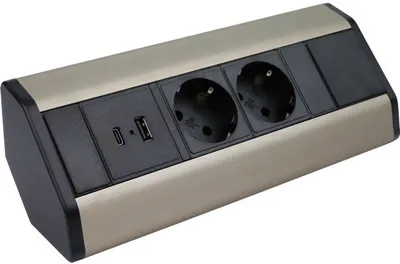 Produktbild von DesignLight CORNERBOX Edelstahl gebürstet, 2x SCHUKO Steckdose, 1x USB A, 1x USB C / Ecksteckdose / Mehrfachsteckdose