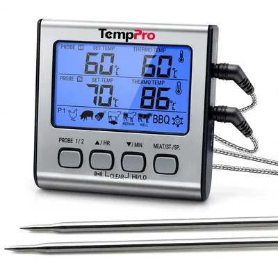 Grillthermometer digital, 2 Sonden, -10 bis 300 °C, LCD