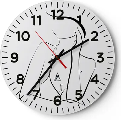 Produktbild von Wanduhr - Rund - Glasuhr - Frau Linien Minimalismus - 40x40cm - Schleichendes Uhrwerk - Lautlos - zum Aufhängen bereit - Dekoration Modern - Wanddekoration aus Glas - C4AR40x40-4488