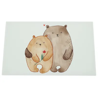 Produktbild von Mr. & Mrs. Panda Hackbrett Bären Liebe - Weiß - Geschenk, Blume, Umarmen, Glas Schneideplatte, Verknallt, Schneidebrett Aus, Kuscheln, Bär, Freundin, Schneidplatte