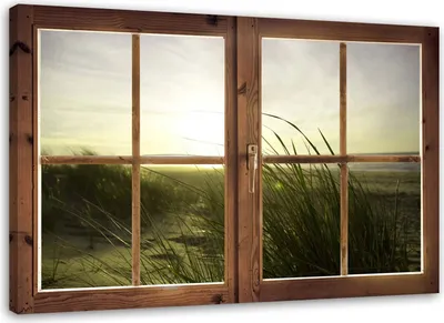 Produktbild von Leinwandbild fenster - meer im winter 90x60 cm Feeby grün wandbild bereit zum aufhängen