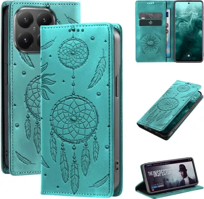 Produktbild von Handyhülle für Xiaomi 15T RFID Schutz Klapphülle Case Cover Blumen Design Traumfänger Schutzhülle Farbe: Türkis