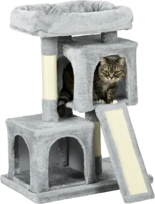 Produktbild von Katzenbaum mit Sisalsäulen, Kratzbrett, bis 30 kg, Katzenbaum, Hellgrau, 59x39x83cm,