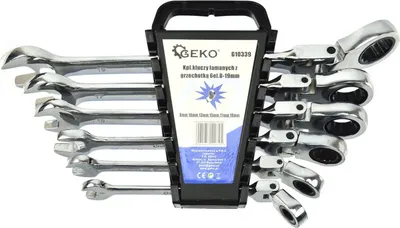 Immagine prodotto di Set di chiavi a cricchetto snodate 8 – 19 mm, chiavi combinate a cricchetto con snodo/snodabili, 6 pezzi Geko