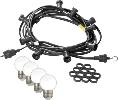 Illu-/Partylichterkette 5m - Außenlichterkette schwarz - Made in Germany - 10 kaltweiße LED Kugellampen