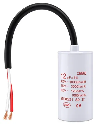Zdjęcie produktu dla Kondensator silnikowy CBB60, 450 V, 12 µF, z kablem, 50/60 Hz