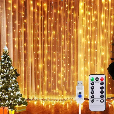Image de Rideau lumineux d'intérieur, 4 x 2 mètres, 400 LED, guirlande lumineuse, avec télécommande, minuterie, 8 modes, étanche IP65
