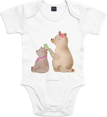 Produktbild von Mr. & Mrs. Panda Strampler Bär Kind 12. - 18. Monat - Heather Grey - Geschenk, Muttertag, Baby, body kurzarm, Mama, overall, Mutter, Einteiler, babykleidung