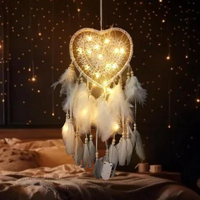 Productafbeelding van Handgemaakte boho-droomvangers met LED-verlichting voor meisjeskamers - Decoratieve wandkunst met touwen