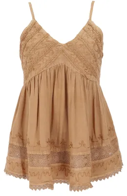 Produktbild von Besticktes Top Boho Chic, Lockeres Sommertop - Sand, Damen, Viskose, Tops & T-Shirts