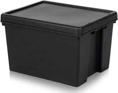 Productafbeelding van Zwarte Recycling Bak 45 Liter met Deksel - Robuuste Kunststof Afvalbak