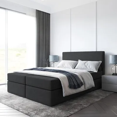 Produktbild von Bett, Boxspringbett BERG mit Bonell-Matratze OHNE Topper, 2 Bettkästen, Doppelbett, Stauraum, 180x200 cm (Schwarz - Itaka 15)