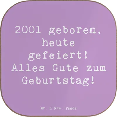 Produktbild von Mr. & Mrs. Panda Getränkeuntersetzer Spruch 2001 Geburtstag - Lavendeltraum - Geschenk, feiern, Jubiläum, Untersetzer Tasse, Jahr, Glas, Coaster, gläseruntersetzer, Alter