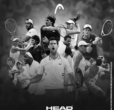 A collage of tennis players in action, with the HEAD logo prominently displayed.