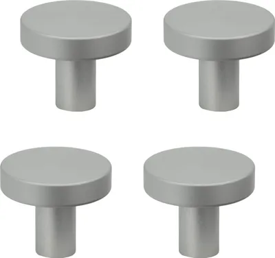 Produktbild von Elegante runde Möbelknöpfe aus silbernem Aluminium im 4er-Set - Modernes Design für Schränke und Schubladen, mattschimmert und langlebig.