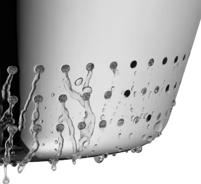 Water dripping from a metal colander.