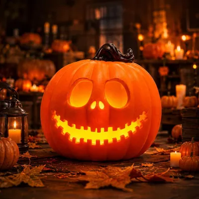 Halloween-Kürbis-Deko mit LED, 21x22 cm, Kunststoff