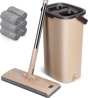 Image de MASTERTOP Kit serpillière avec seau et 6 têtes de balai en microfibre