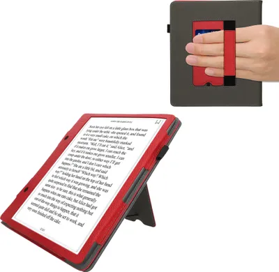 Immagine prodotto di kwmobile Custodia compatibile con Amazon Kindle Scribe (2024) Cover - Custodia a flip con cinturino - Custodia in  - Rosso Grigio Scuro