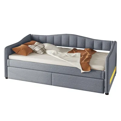 Produktbild von Merax Tagesbetten 90x200 cm, mit Ausziehbett 90x200 cm, LED-Lichtleisten, Daybet, Schlafsofa, Kinderbett, Jugendbett, Gästebett, Linen, Grau