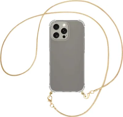 Produktbild von Handykette Backcover-Schutzhülle mit Band (Metall goldfarben) für iPhone 16 Pro Max - goldfarbene Snake-Kette