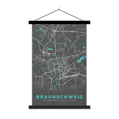 Produktbild von MuchoWow® Textilposter Stadtplan - Deutschland - Blau - Braunschweig - Karte 120x180 cm mit schwarzem Rahmen - Fotos