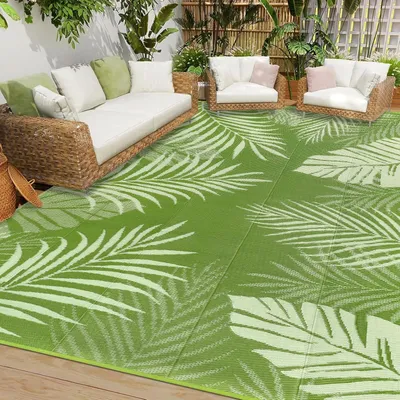 Zdjęcie produktu dla Dywan zewnętrzny - 180x270 cm - Zielony (kolor trawy) - Składany, odporny na promieniowanie UV i wodoodporny, wykonany z polipropylenu