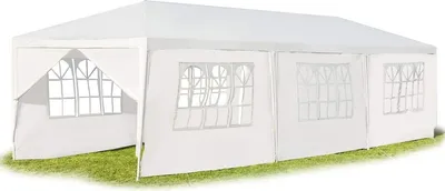 Produktbild von GOPLUS 3 x 9 m Partyzelt, Pavillon Zelt mit 8 Seitenwände mit Fenstern, Festzelt mit Metall - Konstruktion aus PE- Plane, für Feste Party Hochzeit, Weiß