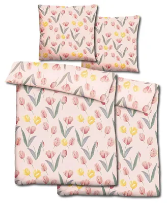 Productafbeelding van Dubbeldekenset CloudComfort Basic, microvezel, met tulpenprint, 135 x 200 cm + 80 x 80 cm