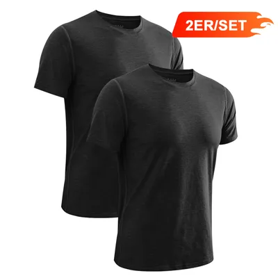 Produktbild von 2Er MEETYOO Herren Kurzarm Sportshirt Funktionsshirt Kompressions Running T-Shirt Schwarz XXL