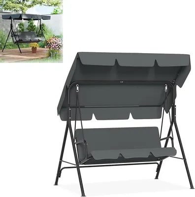 Productafbeelding van Hollywood schommelbank voor de tuin, geschikt voor 3 personen, met zonnedak, belastbaar tot 200 kg, weerbestendige schommelbank met comfortkussens en antislipvoeten, grijs / 176x110x152 cm