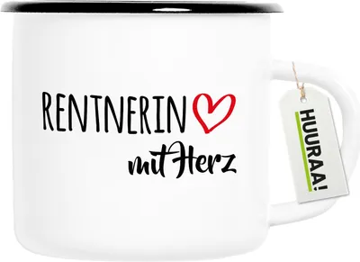 Produktbild von Huuraa Emaille Tasse Rentnerin mit Herz 300ml Vintage Campingbecher Geschenkidee