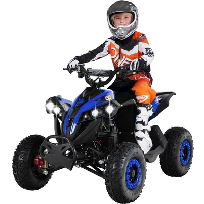 Produktbild von Elektro-Kinderquad Reneblade | 1000 Watt - Kinder Pocket Quad bis 24 km/h - Elektroquad - Elektro Auto - LED - 12V Batterie - Bis 65 Kg (Schwarz/Blau)