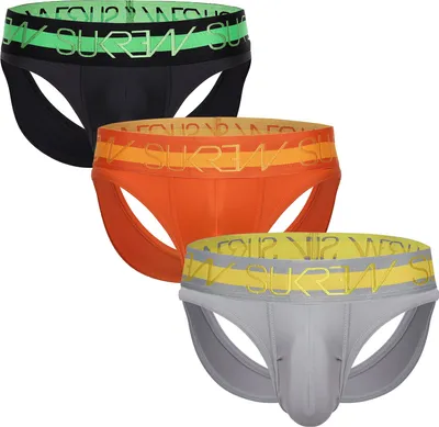 Produktbild von SUKREW - Herren Thongs Unterwäsche - V-Thong Vorteilspack Black + Jaffa Orange + Grey - Größe M