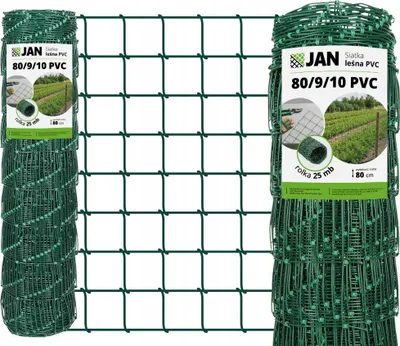 Produktbild von Forstzaun - 80/9/10 – 80 cm Höhe – 25 m Rolle – Grün – Verzinkt + PVC Beschichtet – Knotengeflecht Wildzaun 10 x 10 cm – 80 g/m²