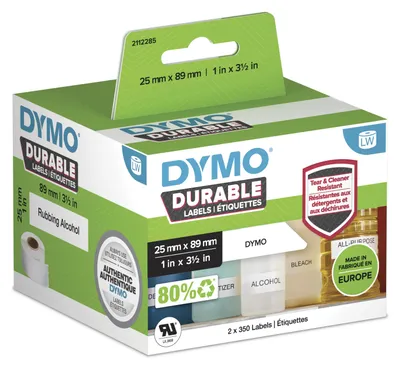 Produktbild von DYMO Original LabelWriter Hochleistungs-Etiketten | 25 mm x 89 mm | weißes Kunststoff-Etikett | Rolle mit 700 Etiketten | für LabelWriter-Beschriftungsgerät