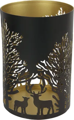 Produktbild von TrendLine Deko Metall Teelichthalter Winter Ø 13 x 17,5 cm schwarz gold