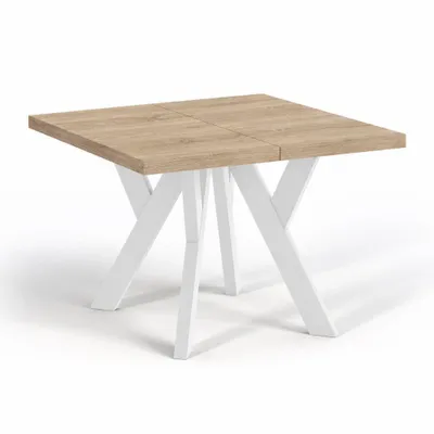 Productafbeelding van Eettafel voor 4–8 personen NERO 90/190 cm, vierkant, uitschuifbaar, eiken Sonoma met witte beukenhouten poten – loft, Scandinavisch
