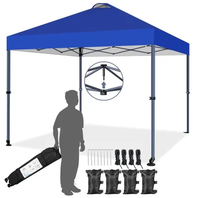 Produktbild von Yaheetech Faltpavillon 3x3m Pavillon mit Rollen & Tragtasche, höhenverstellbarer Gartenpavillon, Pop Up Pavillon, wetterfest, wasserdicht, Blau